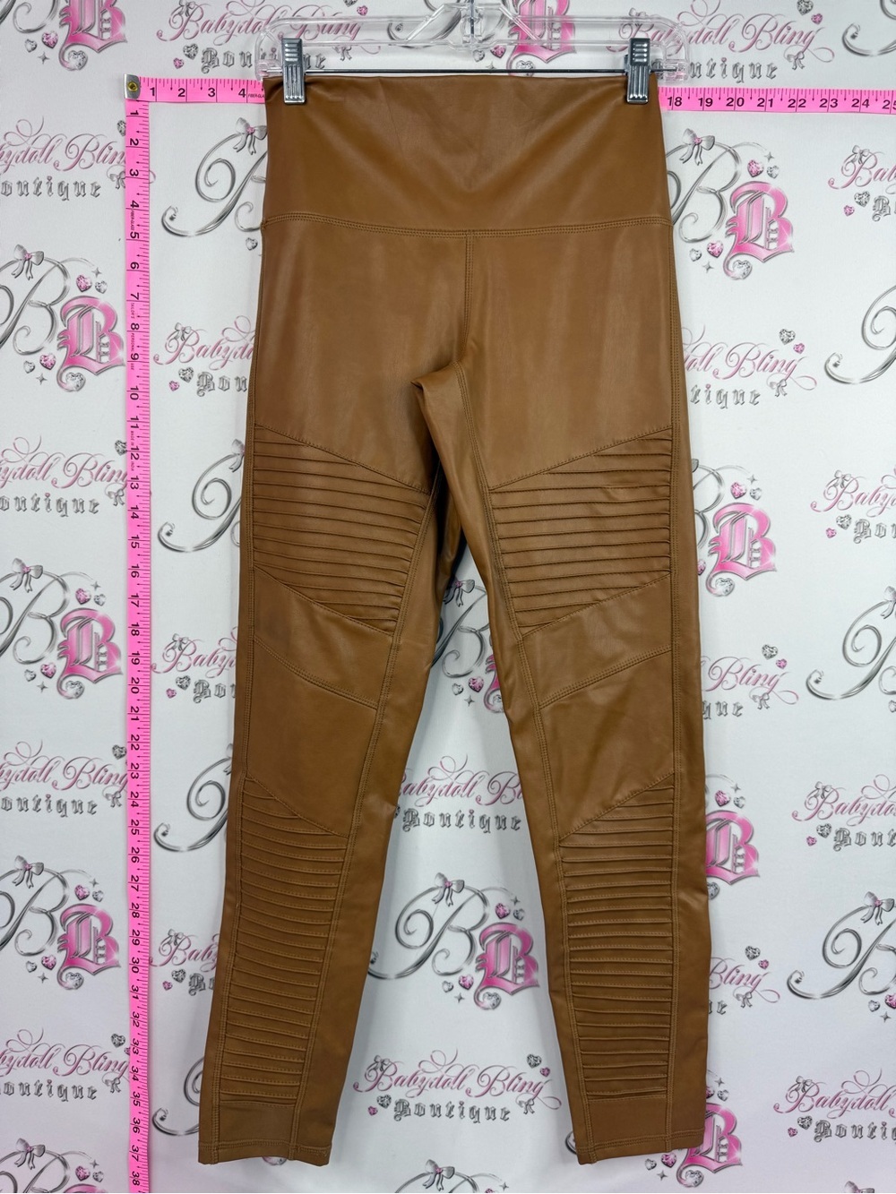 7 For All Mankind shiny Camel Brown Faux Leather faux Moto Leggings